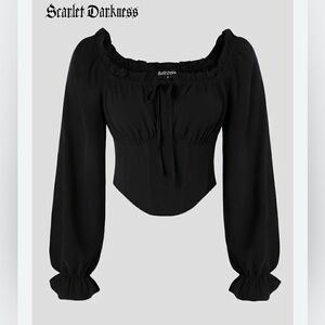 Scarlet Darkness WhimsyGoth Gothic cropped long sleeve blouse ruffled size lrg